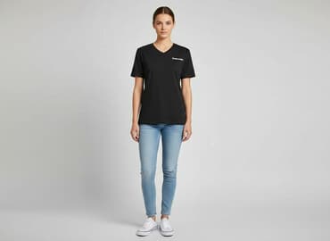 czarne t shirty damskie w serek: T-shirt damski, rozmiar S — 7