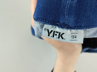 jeansy niemowlęce dla dziewczynki: Spodnie jeansowe, Y.F.K., 9 lat, 128/134, stan - Bardzo dobry — 4