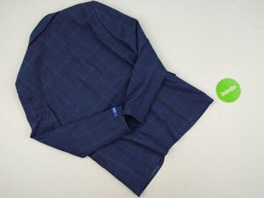 shein marynarki męskie: Męska marynarka RWX - Kolor: granatowy z delikatną kratą (okno-pane) — 3