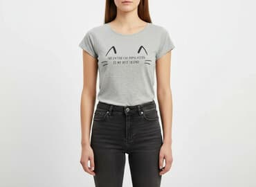 ubrania z kotami: Sinsay, T-shirt damski, rozmiar S — 1