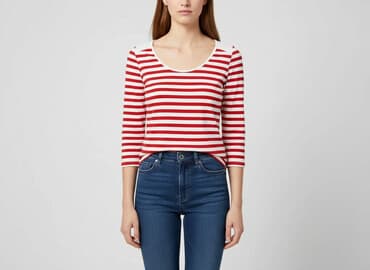 bluzki w czerwono białe paski: Women's blouse, size 2XS — 1