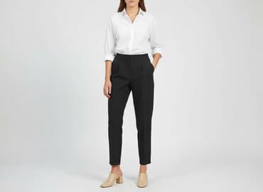 spodnie z wysokim stanem czarne eleganckie: Material trousers for women, size S — 1