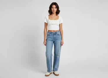 biała bluzka z kwadratowym dekoltem: Top damski, rozmiar S — 6