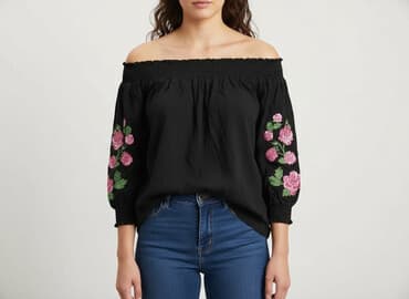 czarne bluzki z haftem: Sinsay, Bluzka damska, rozmiar S — 6