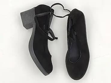 Czarne damskie czółenka na słupku z paskiem - Rozmiar: 41 (oznaczenie